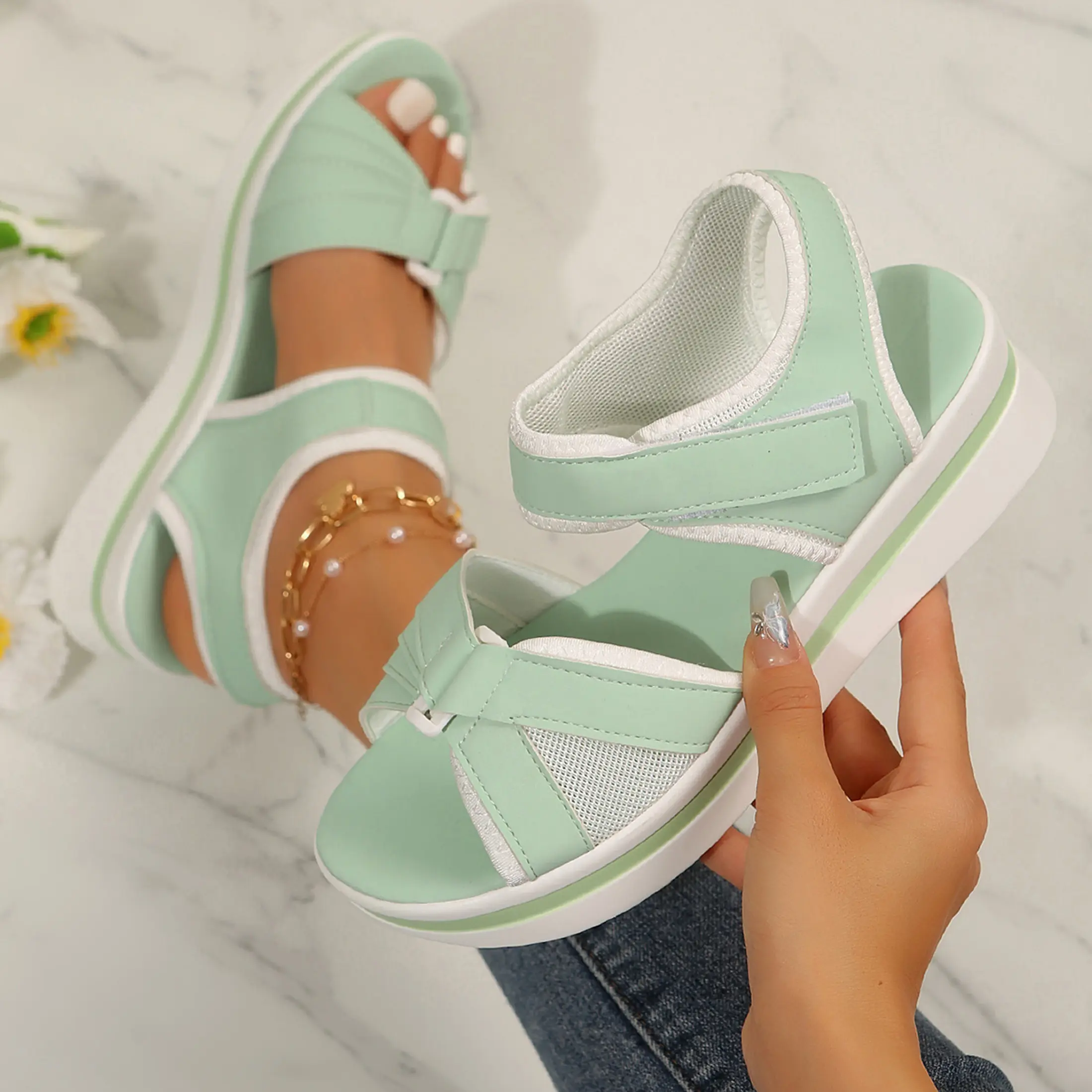 Popular Women's Casual  Thick - Bottomed Velcro - Strappy Platform Wedge Sandals for Summer