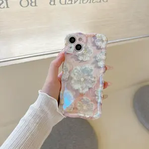 Wave Edge Blue Light Floral Flower Phone Case, Full Coverage Anti-Drop Protection, Non-3D Touch, Fits iPhone 11/12/13/14/15/16/17 Pro/pro Max