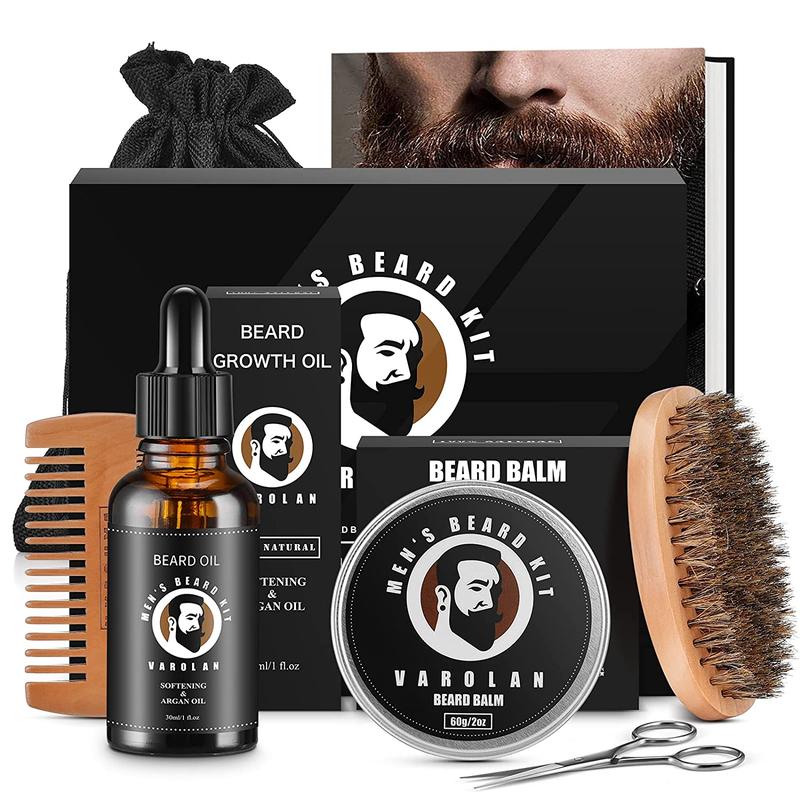 Men's Beard Kit with Growth Oil, Balm, Brush & Scissors, Ideal for Men's Beard Care, Gift Ideas for Male Friends and Family