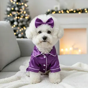 Beautiful Pet pajamas suitable for pets such as Teddy Bears, Bichon Frises, Pomeranians, Poodles, and Bulldogs. Made of comfortable silk, these pajamas include headbands to relieve stress and anxiet # Cute Pet Pajamas # Instagram Viral Pet Outfits # Loung