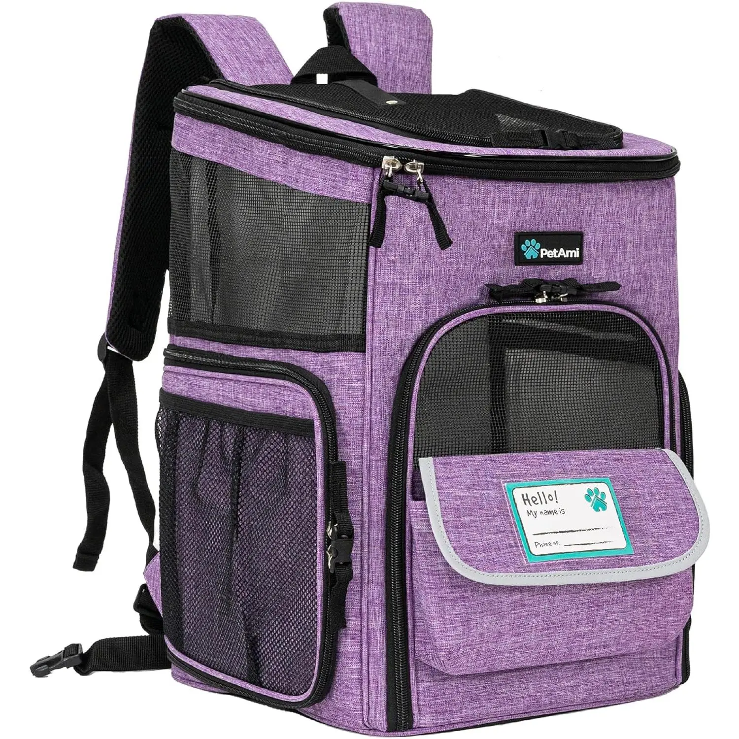 Dog Backpack Carrier, Airline Approved Backpacks for Carrying Small Large pets, Ventilated Soft Sided for Travel, Hiking, Camping, Max 18 Lbs, Purple