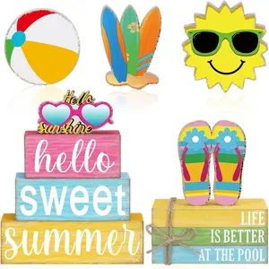 11 Pcs Summer Hawaiian Table Decorations Set Summer Tiered Tray Decor Flip Flops Centerpiece Faux Book Stack Block for Table Home Office Decorations