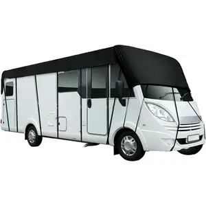 RV Roof Cover Waterproof, Universal 210D Caravan Roof Cover,Motorhome Top Coverr Frost UV Protector Tarpaulin with Retractable Straps for Camper Travel
