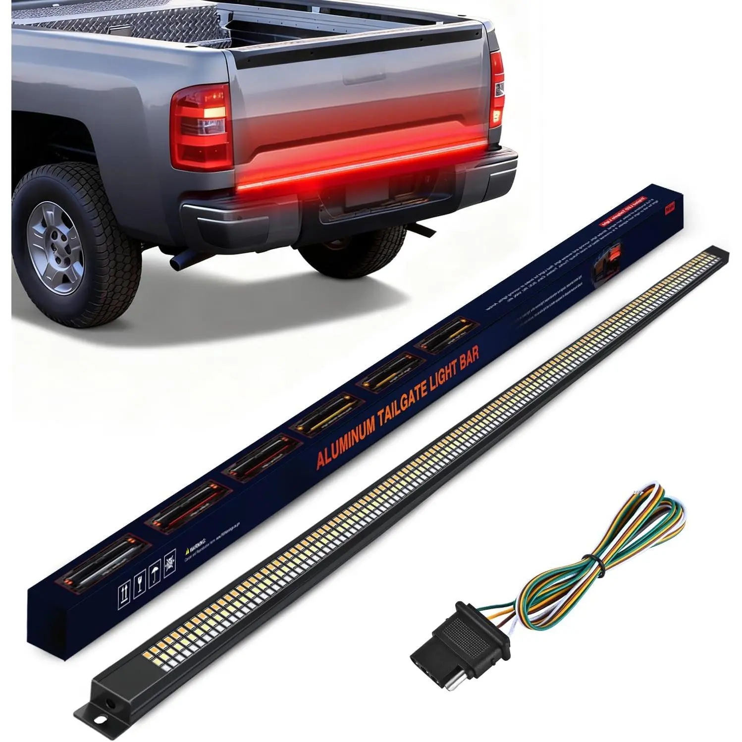 Nilight 60" Aluminum Frame Triple Row 1200-LED Bar Lights, Bright Peel-Stick Truck Tailgate Trailer Light Kit with Running, Brake, Reverse, Sequential Turn & Strobe Modes (Red, White)