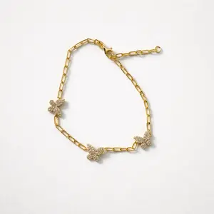 925 Silver gold plated butterfly Bracelet 7-8 cm Length