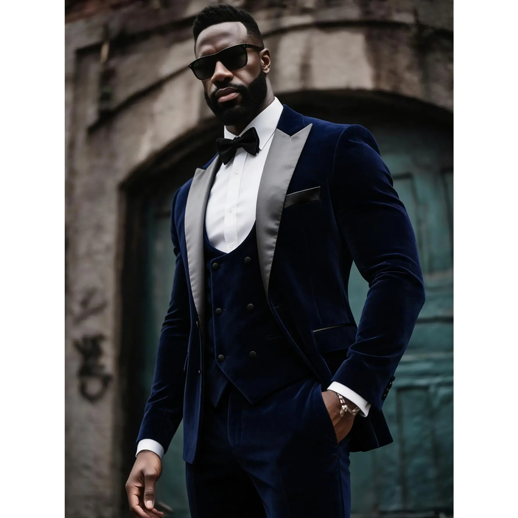 Men’s Luxury Corduroy 3-Piece Suit - Peaked Lapel Blazer Jacket, Vest & Pants for Weddings Dinner Prom Tuxedo