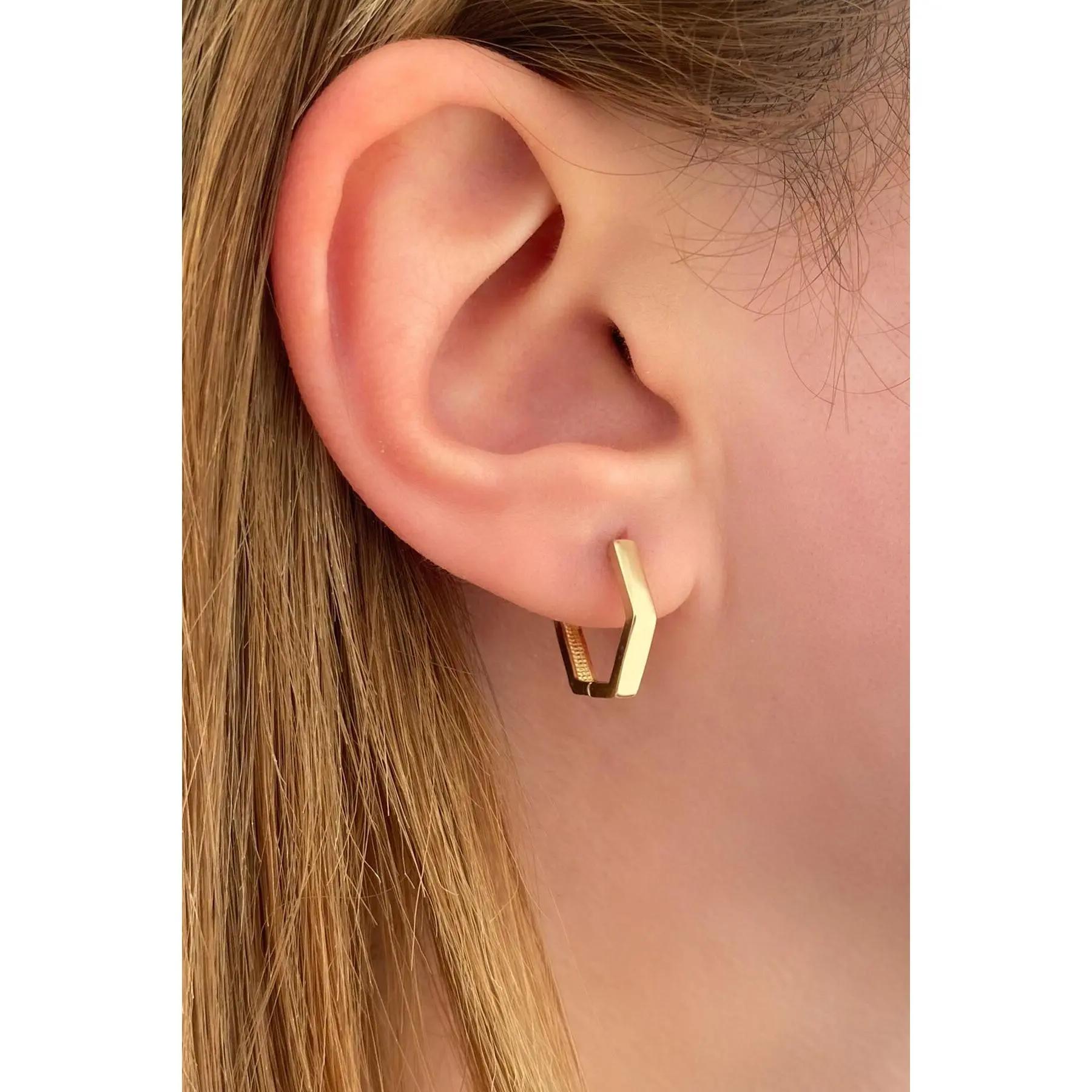 14ct Gold Thick Hexagon Huggie Earrings