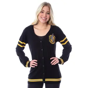 Harry Potter Womens Hufflepuff House Open Front Cardigan Juniors Knit Sweater