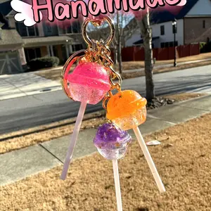 Handmade High quality Gifts Candy Cluster Glitter Star Iridescent Pink Orange  Purple Lollipop Bag Charm