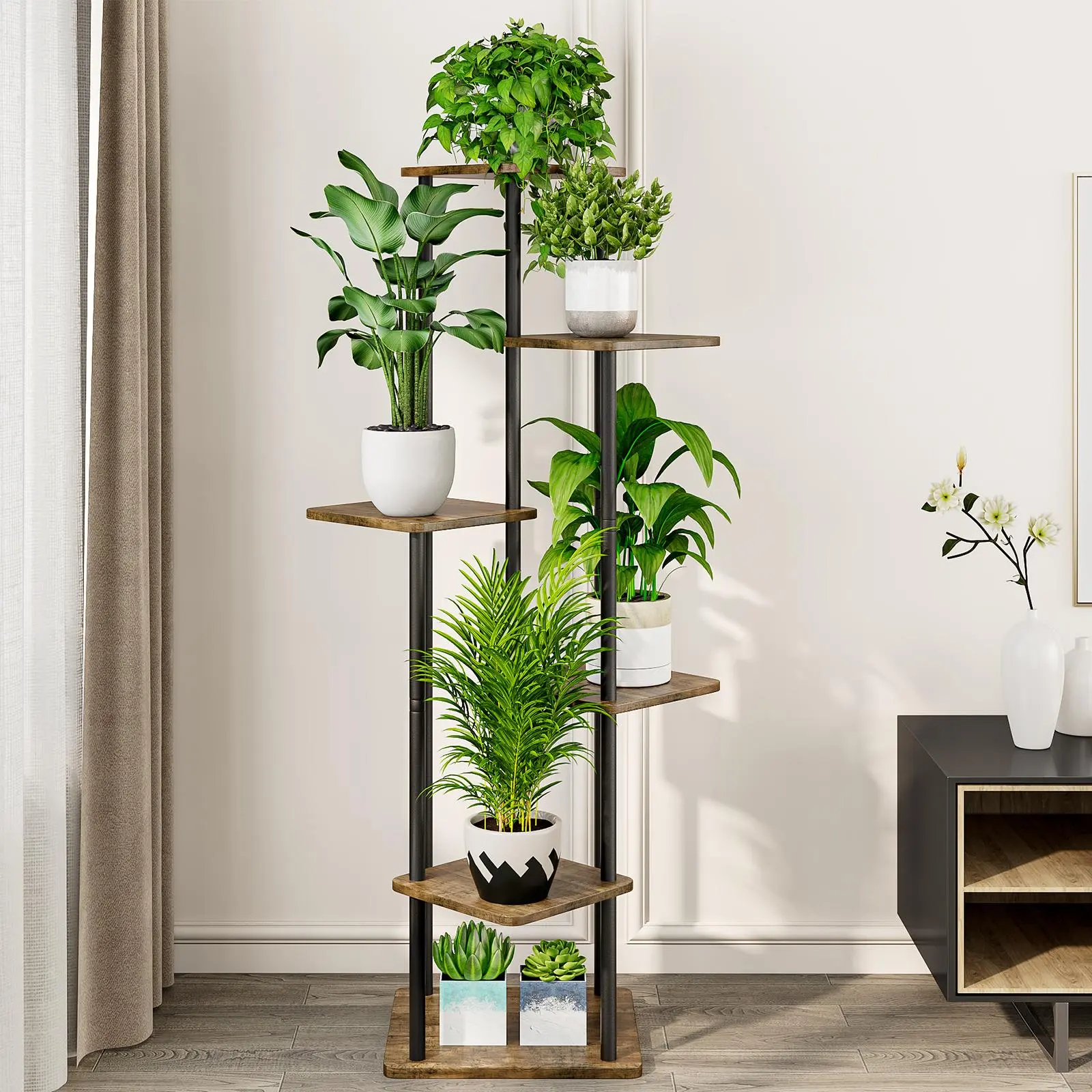 6 Tier-Black+Rustic Brown