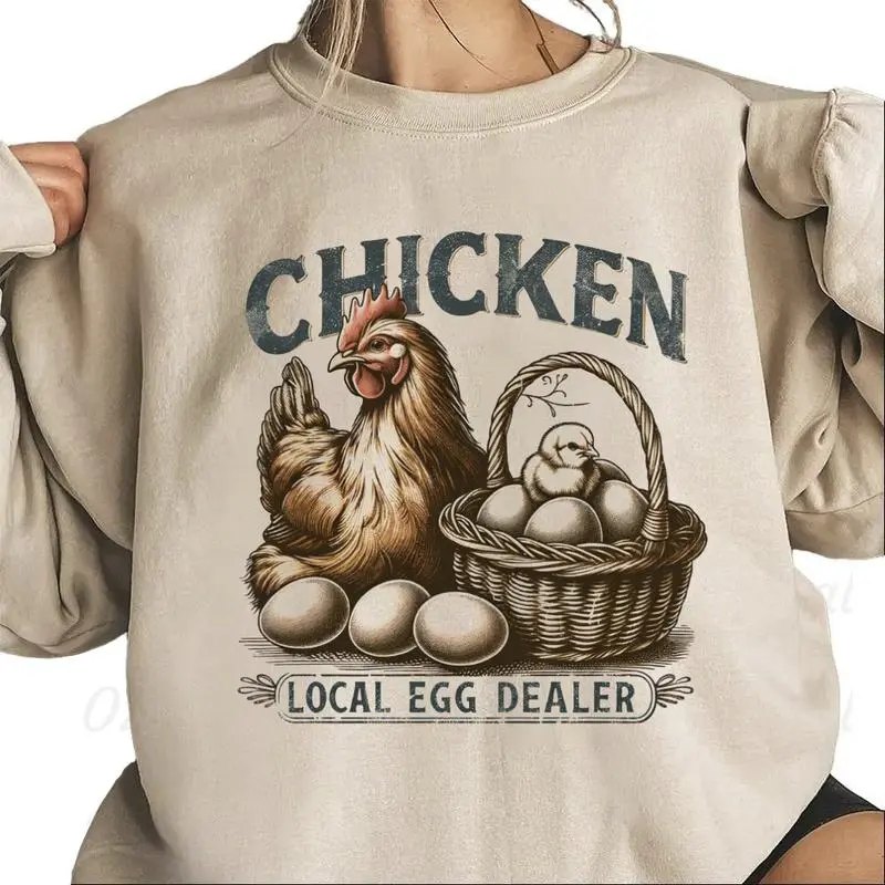 Chicken Local Egg Dealer Vintage Sweatshirt Unisex Farm Bird Country T-Shirt Hoodie Cotton Pullover Womenswear Day Polyester Funny Meme Troll Gift Ghostface Halloween funny gothic retro spooky vibes