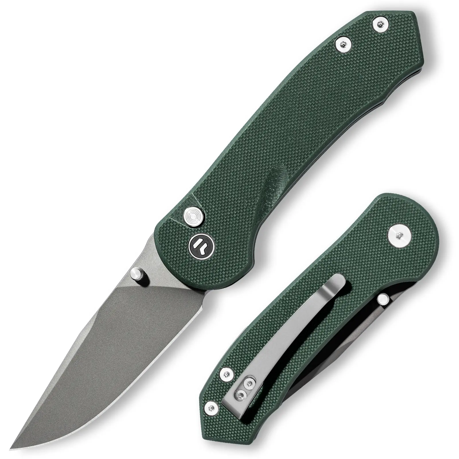 PCOU Pocket Folding Knife, 2.85" D2 Steel Blade with Gray Titanium Coating, G10 Handle EDC Utility Knife with Deep Carry Pocket Clip for Camping Hiking Hunting Outdoor