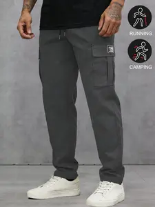 Men's Casual Athletic Cargo Pants, Casual Non Stretch, Activewear, Sportswear, Plain Solid Color, Drawstring Waist, Side Pockets, Comfortable Fit for Everyday Wear, Stylish & Practical Design