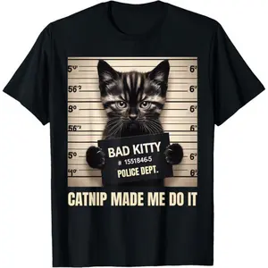 classic cotton graphic fashion round neck men tee Catnip Made Me Do It Mugshot For Cat Lover Cat Guardians T-Shirt