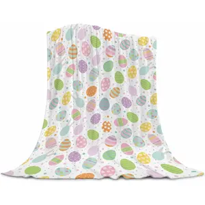 Easter Eggs Throw Blanket, Colorful Easter Decorations for Boys and Girls, Happy Easter Egg Flannel Throw Blanket, Super Soft Warm Easter Blanket for Couch Chair Sofa and Bed 40x50 inch