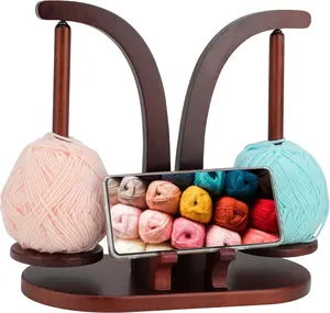 Magnetic Yarn Holder for Crocheting and Knitting, Magnetic Rotating Wooden Yarn Spinner with Crochet Accessories Storage and Phone Stand for Crochet Gifts for Crochet Knitting Lovers
