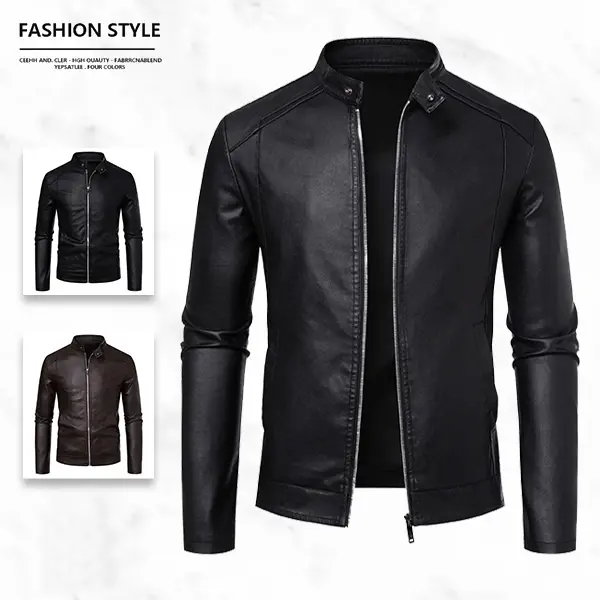 Men's Leather Jacket Slim Fit Fashion Style High Quality Fabric Brand Jacket Black Color sohochic Men's Leather Jacket Slim Fit Fashion Style High Quality Fabric Brand Jacket Black Color sohochic