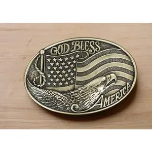 Vintage Silver Oval Shape Belt Buckle - American Eagle Detail, Patriotic Print Flag Motif, Fashion Clothes Accessory