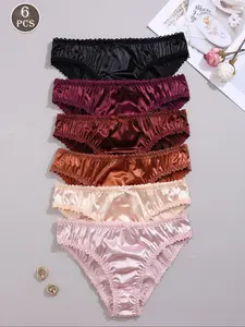 Women's Oil Cloth Bow Lace Trim Comfortable Triangle Panties, Trim Lace Panty, 6 Pack Soft Underwear for Women, Casual Daily Wear