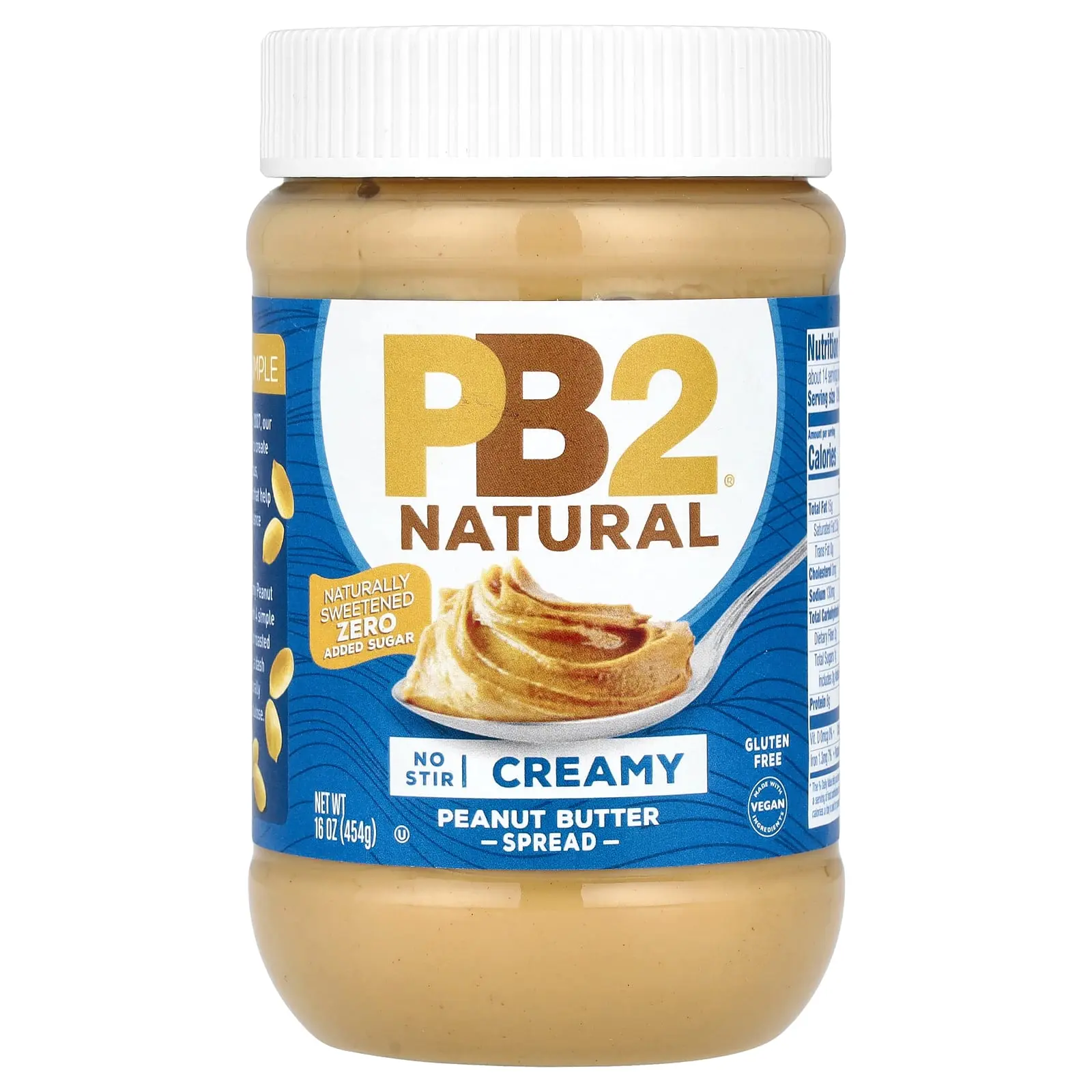 PB2 Foods Natural Peanut Butter Spread, Creamy, 16 oz (454 g)