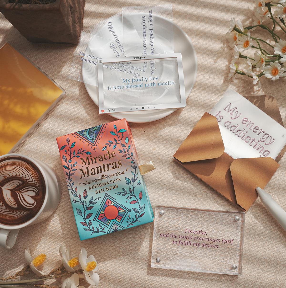 Affirmation Stickers Set Inspirational Quote Stickers with Magnetic Acrylic Display Board and 3 Mini Display Frames Positive Word Decals for Mirror Journal Laptop Desk Decor Self Love Motivation Gift Box with 30 Transparent Affirmation Cards