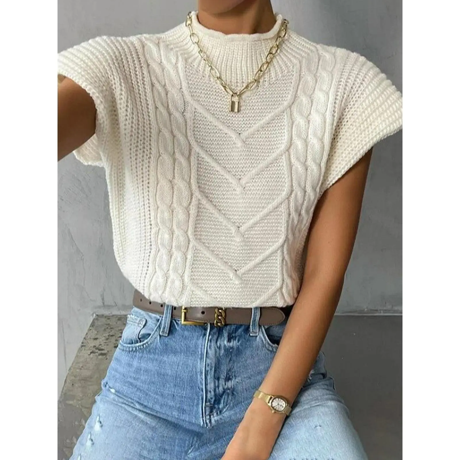 Women's Minimalist Basic Cap-Sleeve Sweater Vest, Lady's Casual Tops for Daily Wear