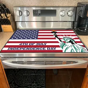 1PC heat insulation pad 4th of July Statue of Liberty & American Flag Felt Heat Resistant Mat - Non-Slip Washable Dust-Proof Kitchen Decor Pad for Stove, Table, Washer, Fridge, Bathroom & Appliances