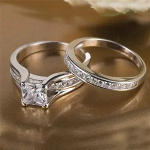 Cubic Zirconia Princess Cut Women's Wedding Engagement Bridal Ring Set