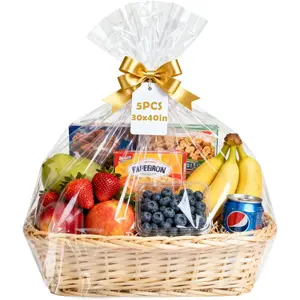 Large Clear Cellophane  bags, 5 Pack 30"X40" Cellophane Wrap for  Baskets, 1.5 Mil Thick Clear Basket Bags