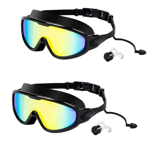 2 Pack Swim Goggles for Adult, Rimless Wide View Swimming Goggles, No Leak Pool Beach Essentials for Men Women