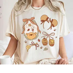 Cute Honey Bear Coquette Shirt, Sweet Cottagecore Graphic Tee, Bow Ribbon Aesthetic Top, Soft Feminine Outfit, Trendy Casual Gift