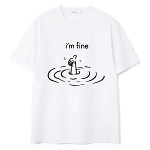 "I'm Fine" Funny Drowning Hand Graphic Tee - Sarcastic Dark Humor T-Shirt, Trendy Minimalist Thumbs Up Cotton Top, Relatable Mood Shirt for Men & Women