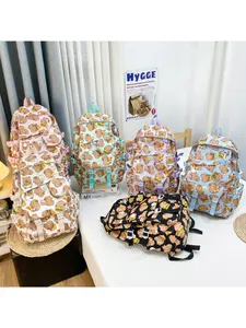 Cartoon printed capybara schoolbag for girls, cute graffiti water hog, large capacity and lightweight backpack for high school students.