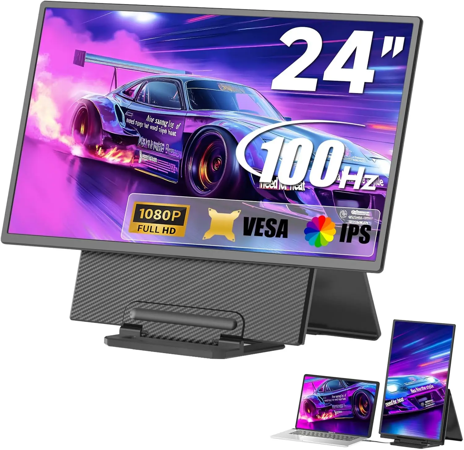 Siaviala Portable Monitor, 24 inch 1080P FHD 100Hz Laptop Screen Extender, Large Gaming Monitor IPS Display for Laptop, Desktop, MacBook, PS4/5 with Kickstand VESA Compatible computer accessory