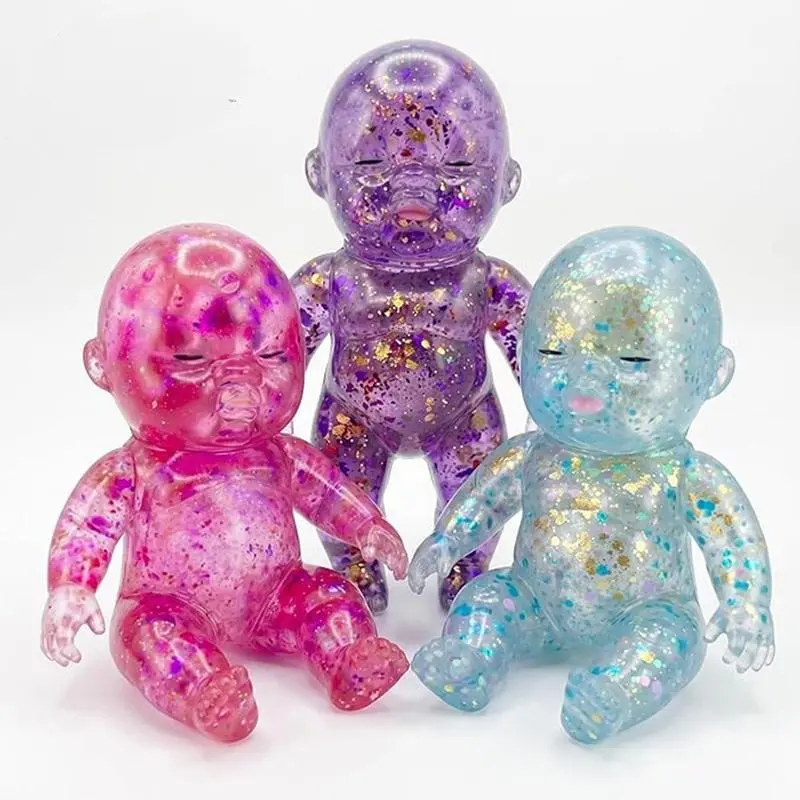 Baby Squishy, Stress Relief Fidget Toy, Soft Sensory Toy for Kids and Adults, Cute Elastic Collectible Glitter Babies Doll Squishies Stress Toy, Collectible Mochi Squishies