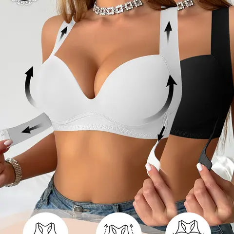 1/2/3PCS Women's Seamless Wireless Bras,Push Up Cover Side Breasts, Front Closure cross bank t-shirt Bra Wide Adjustable Straps, Soft Breathable Daily Wear