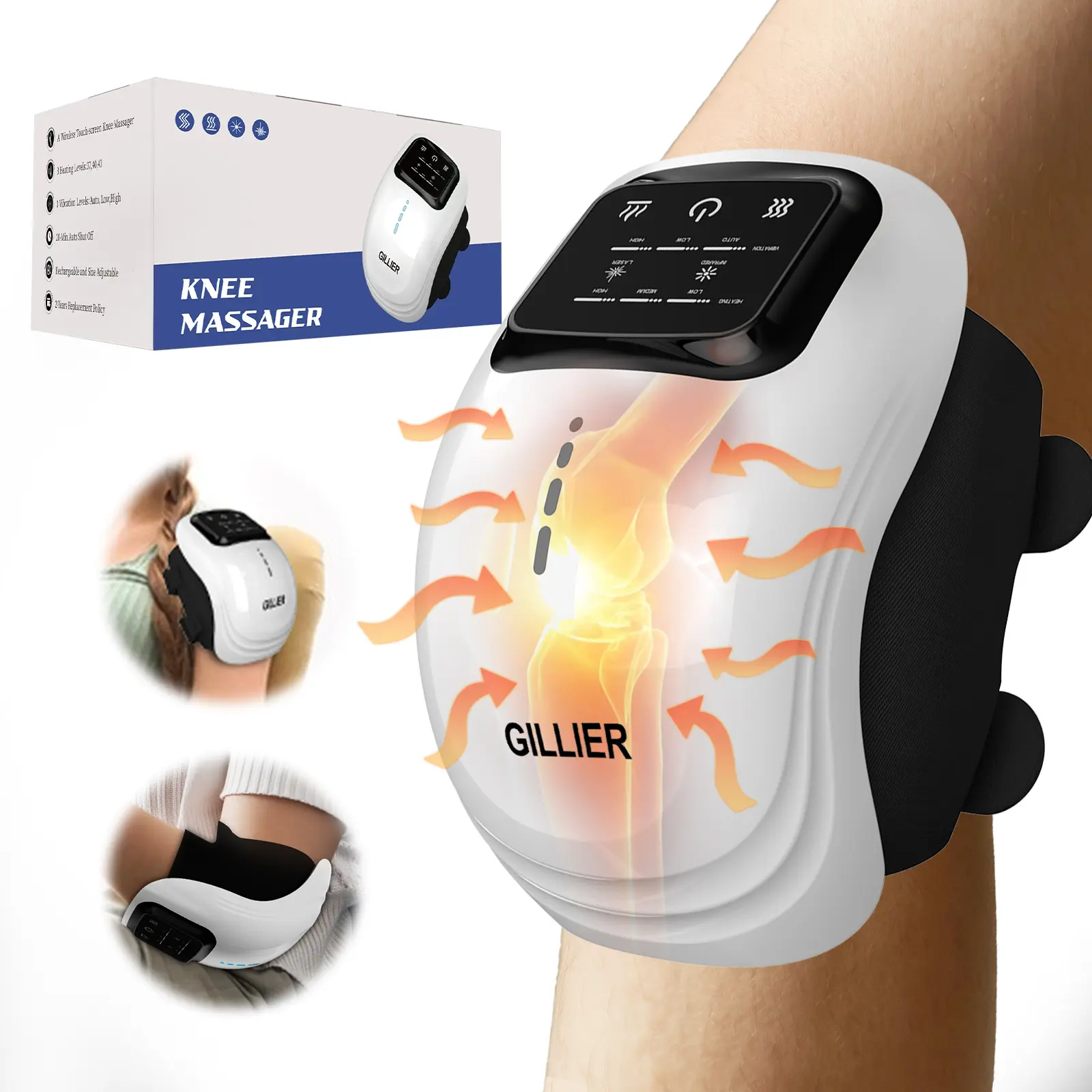 Cordless Cell Powered Knee Massager with Large Display, Heat + Vibes, Home/Travel Use, Knee Focus Massage Device, Ideal Birthday Gift for Parents