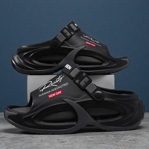 Men's EVA Slide Sandals - Thick Sole, Lightweight Cushioned Walking Shoes, Eva Upper, Waterproof, Slip-Resistant, Breathable, Flexible, Modest Ankle, Easy Slip-On, Casual Street Footwear for Summer Beach, Outdoor Wear, Indoors