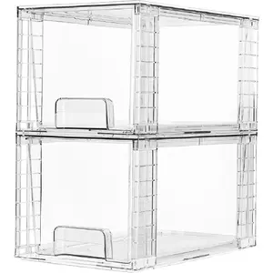 2-Pack Large Stackable Storage Drawers, Transparent Acrylic Drawers with Handles, Easy to Assemble, Suitable for Bathroom, Under Kitchen Sink, Cabinets, Wardrobes, Cosmetics, Storage Room Organization and Storage