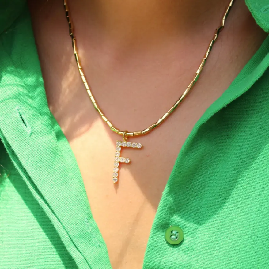 Diamond Initial Necklace Custom Initial Gold Necklace