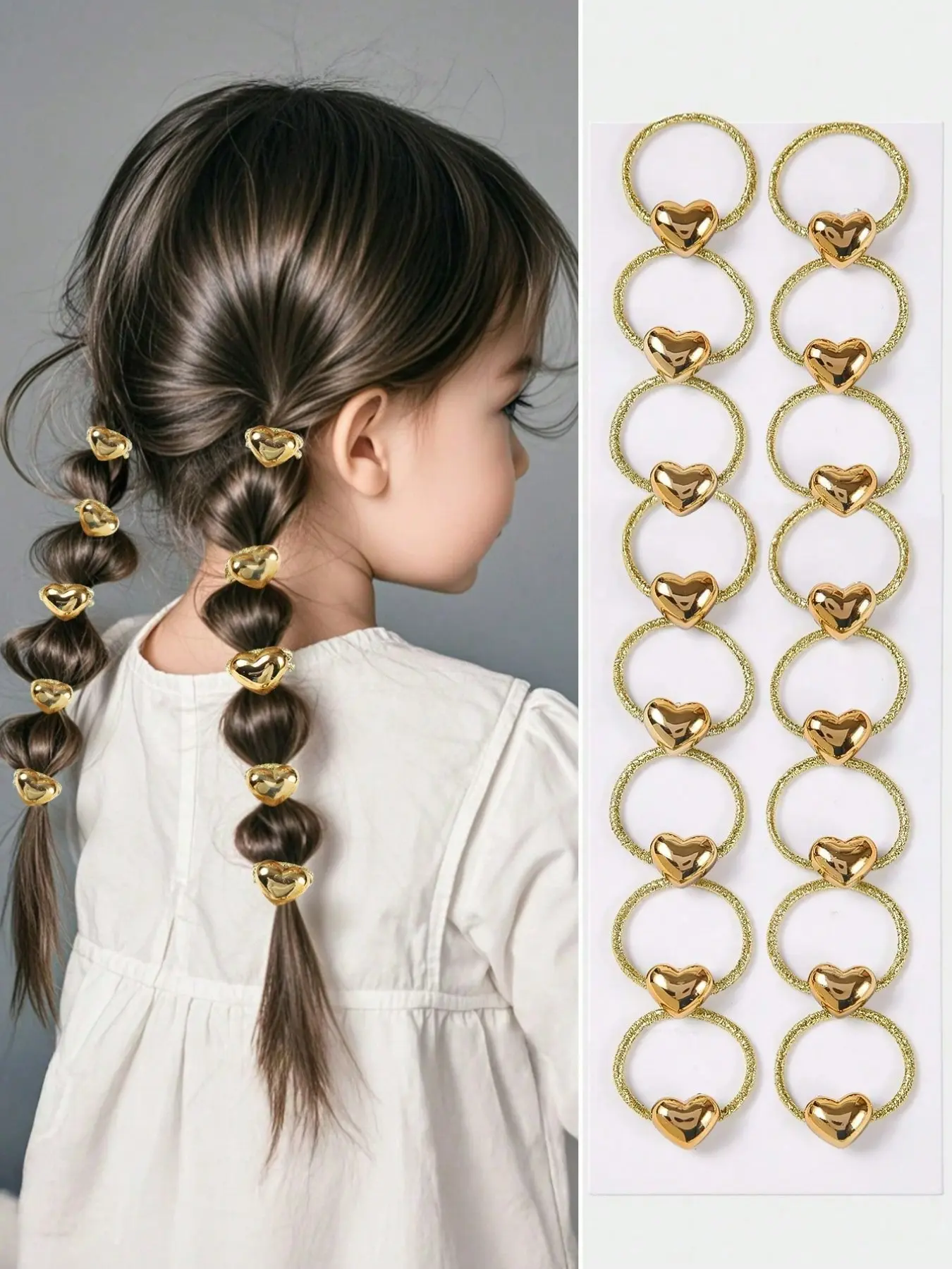 Mini Heart-Shaped Metal Elastic Hair Bands, Scrunchies, Hair Ties, Pack of 10, Cute Hair Accessories, Cute and Versatile, Suitable for Girls and Teens, Gentle on Hair