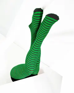 Black Striped Tights 70 Denier - Kelly Green