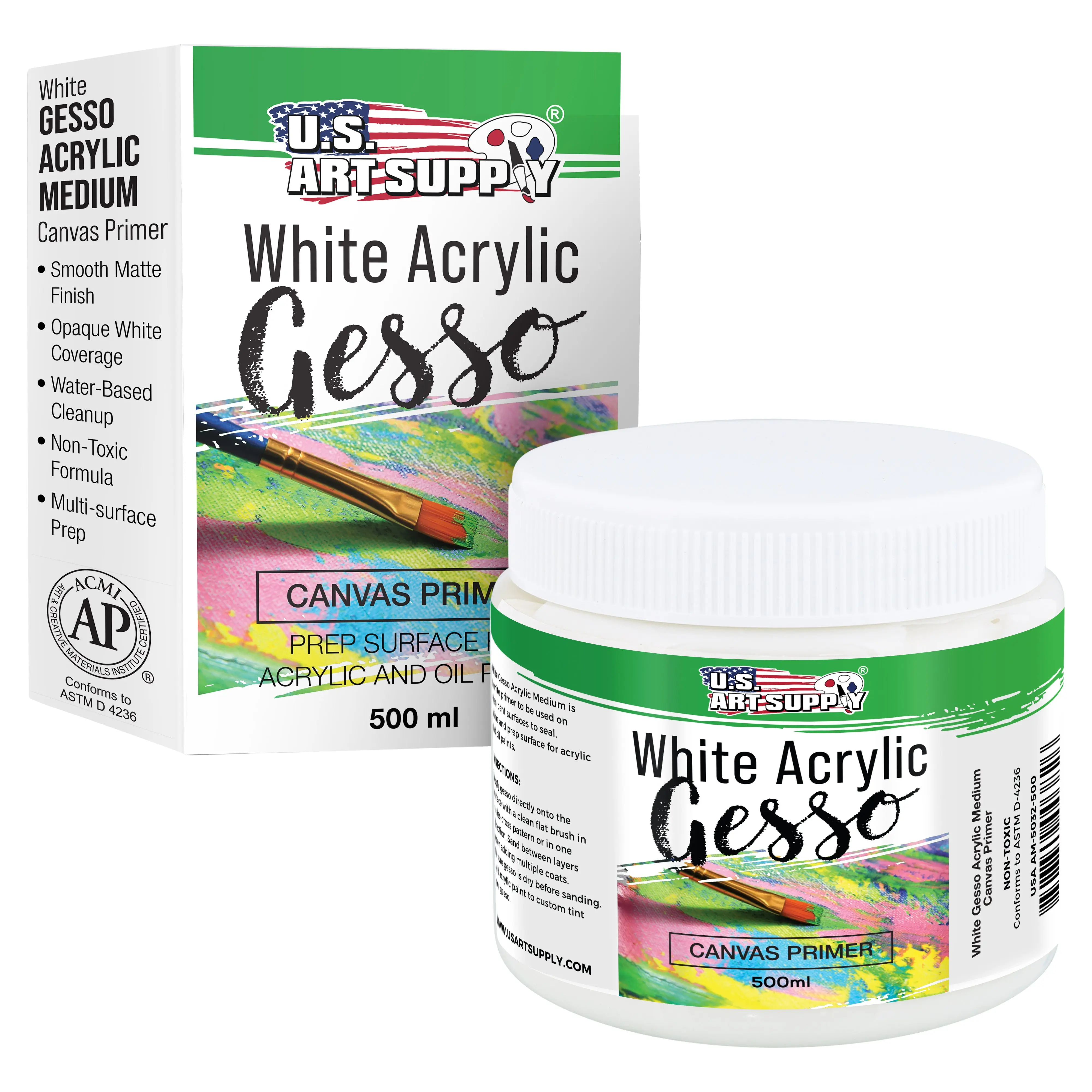 White Gesso Primer - 16.9oz (500ml) for Oil & Acrylic Paint - Superior Coverage, Canvas Prep, Mixable White Gesso Paint Artists