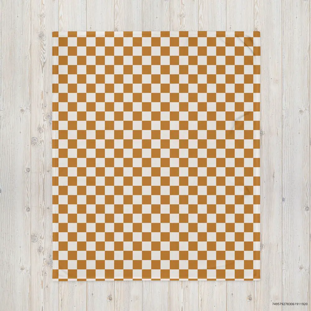 Camel Brown Checkerboard Blanket, Camel Checkered Throw, Checked Blanket, Living Room Decor, Plush Bedroom Throw, Fleece Blanket