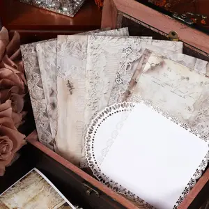 Vintage Hollow Design Lace Writable Junk Journal Paper Set, 74pcs/set Scrapbooking Paper with 40pcs Sticker, Background Pad, Ephemera, Holiday Decorations, Crafting, Gift Decoration, Sticker Packs, Scrapbook Materials, DIY Sticker