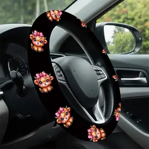 1pc 1.6 x 15 inch Highland Cattle Pattern car steering wheel cover, non-slip and comfortable, car interior accessory, no inner ring, easy to install and remove, suitable for all car models,  a gift for car enthusiasts, 3.04CYJ-7