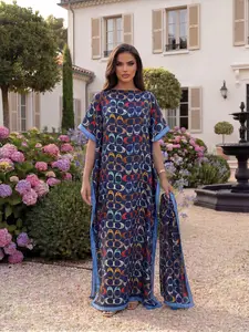 Elegant Striped Robe Set for Women, Casual Beachwear with Sun Protection Satin Scarf, All-Season Fashionable