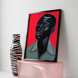 Modern Black Man Portrait Wall Art, African American Decor, Red Green Contemporary Fine Art Print, Black-Owned Design