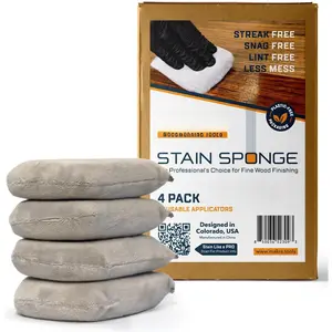MaKRS Stain Sponge, 4-Pack Staining Pads, Lint, Snag and Streak-Free Applicator Sponges, -Brush Material Over  Core, for  Stains and  Finishes, Easy to Use with Consistent Application