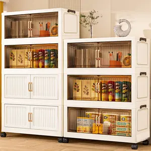Multi-Layer Snack Storage Cabinet, Home Kitchen Mobile Organizer, Living Room Toy Box, Foldable Floor Standing Storage Unit